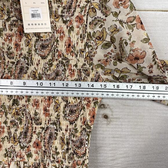 Fate Top Womens M Cream Floral Smocked Mock Neck Pullover Flowy Boho Cottage NWT - Picture 7 of 10